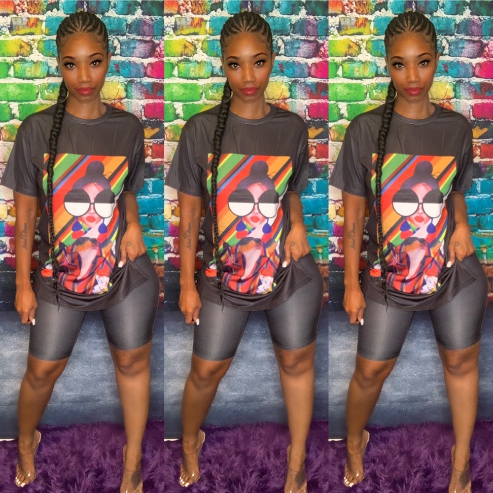 Drop Shoulder Solid Top & Biker Shorts Set